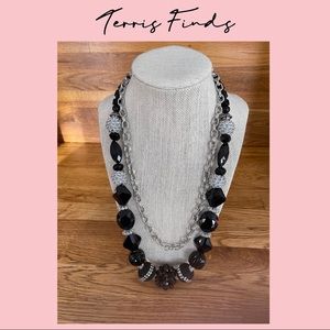 Black, Silver and Rhinestone Beaded Necklace